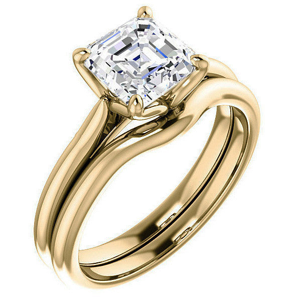 Asscher Cut Moissanite Cathedral Solitaire Ring