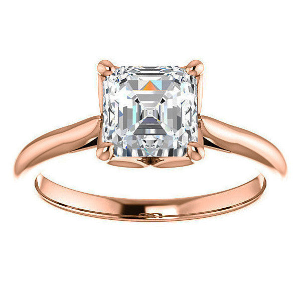 Asscher Cut Moissanite Cathedral Solitaire Ring