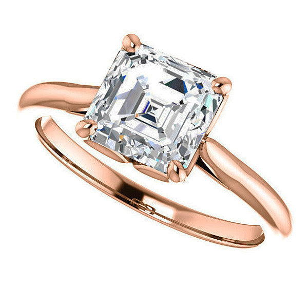 Asscher Cut Moissanite Cathedral Solitaire Ring