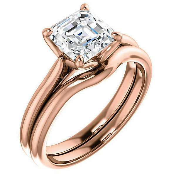 Asscher Cut Moissanite Cathedral Solitaire Ring