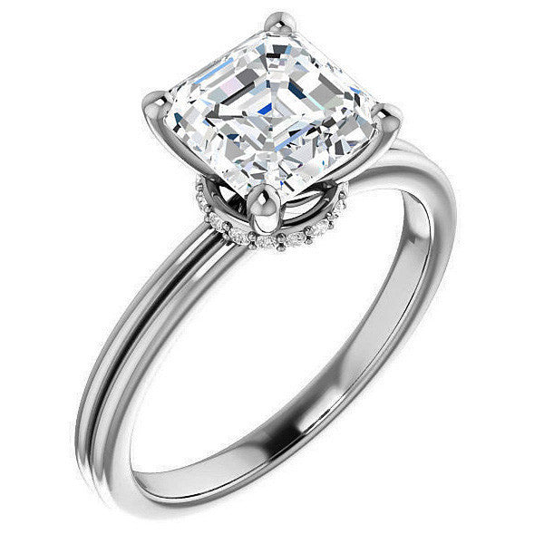 Asscher Moissanite & Diamond Encircled Solitaire Ring