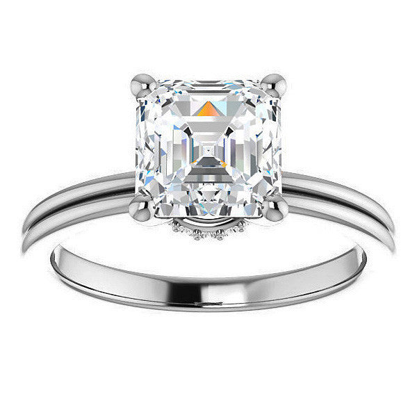 Asscher Moissanite & Diamond Encircled Solitaire Ring
