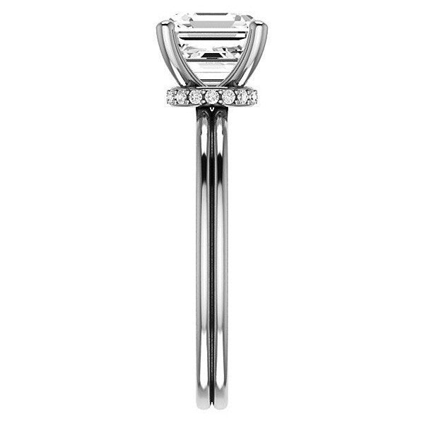 Asscher Moissanite & Diamond Encircled Solitaire Ring