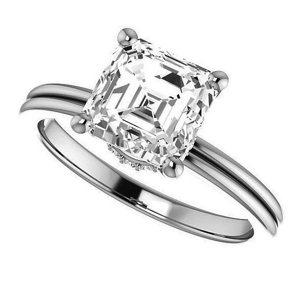 Asscher Moissanite & Diamond Encircled Solitaire Ring