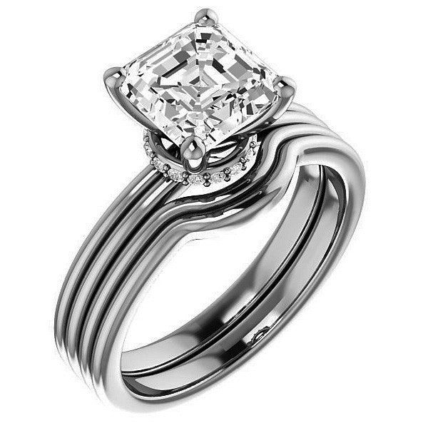 Asscher Moissanite & Diamond Encircled Solitaire Ring