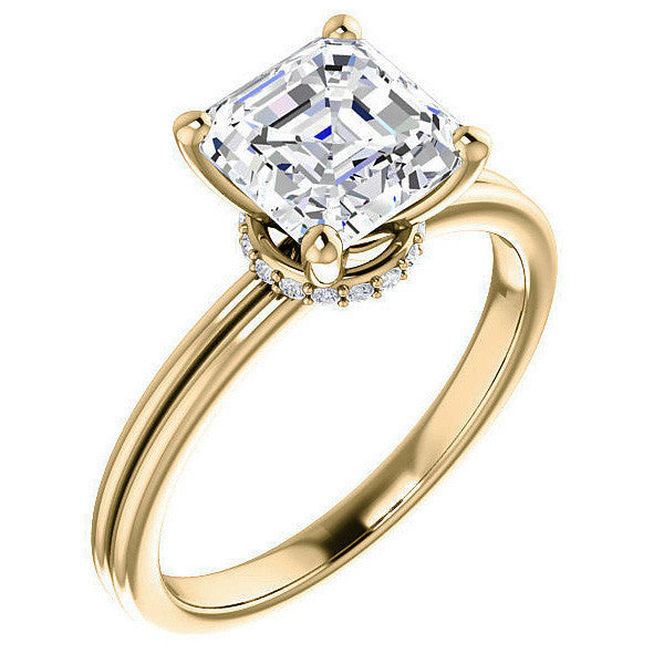 Asscher Moissanite & Diamond Encircled Solitaire Ring