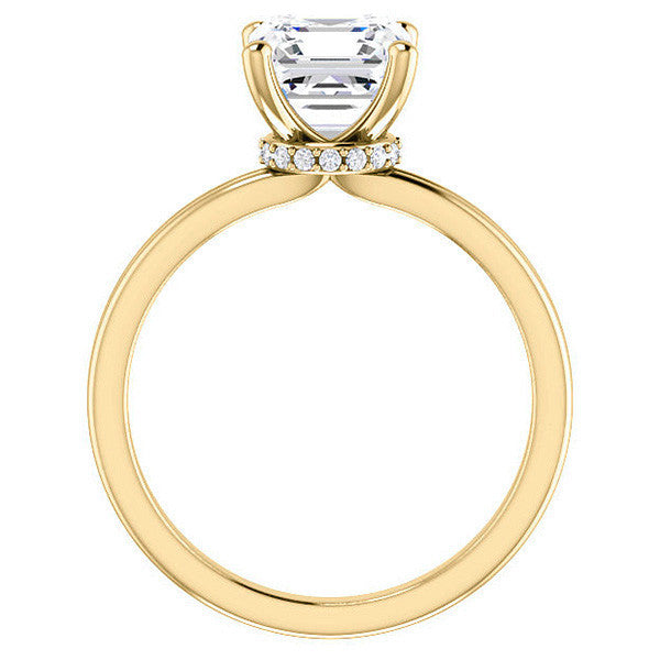 Asscher Moissanite & Diamond Encircled Solitaire Ring