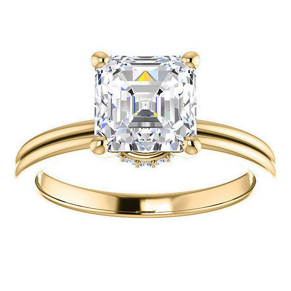 Asscher Moissanite & Diamond Encircled Solitaire Ring