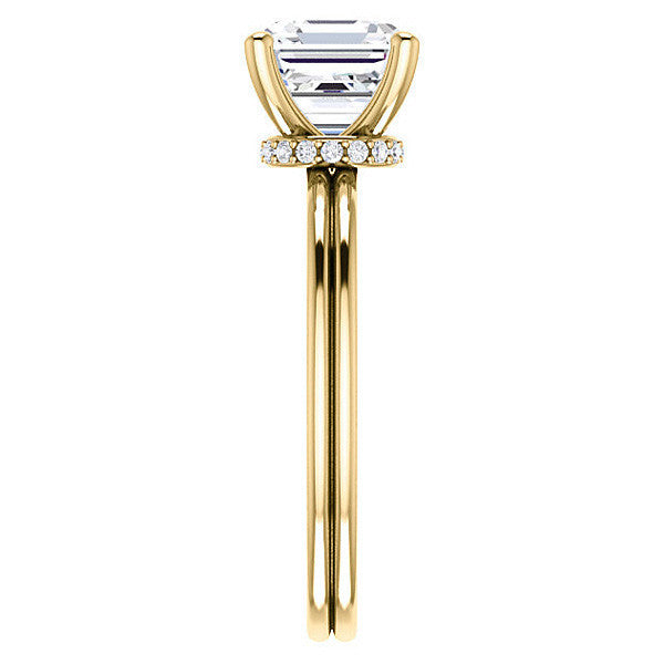 Asscher Moissanite & Diamond Encircled Solitaire Ring