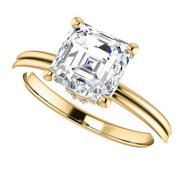 Asscher Moissanite & Diamond Encircled Solitaire Ring