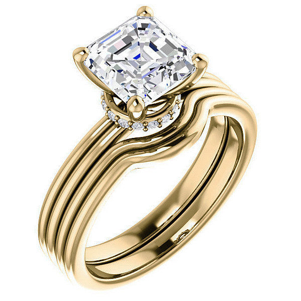 Asscher Moissanite & Diamond Encircled Solitaire Ring
