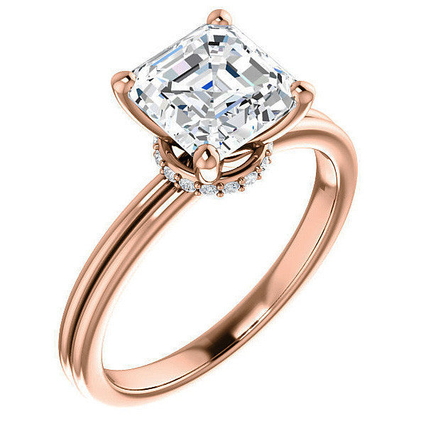 Asscher Moissanite & Diamond Encircled Solitaire Ring