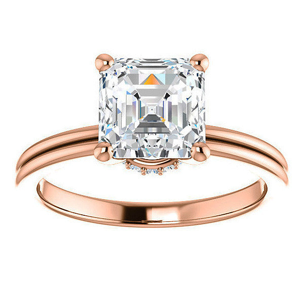 Asscher Moissanite & Diamond Encircled Solitaire Ring