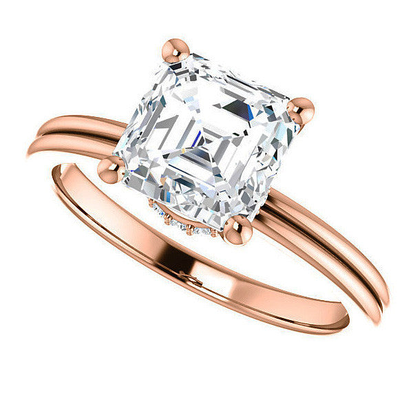 Asscher Moissanite & Diamond Encircled Solitaire Ring