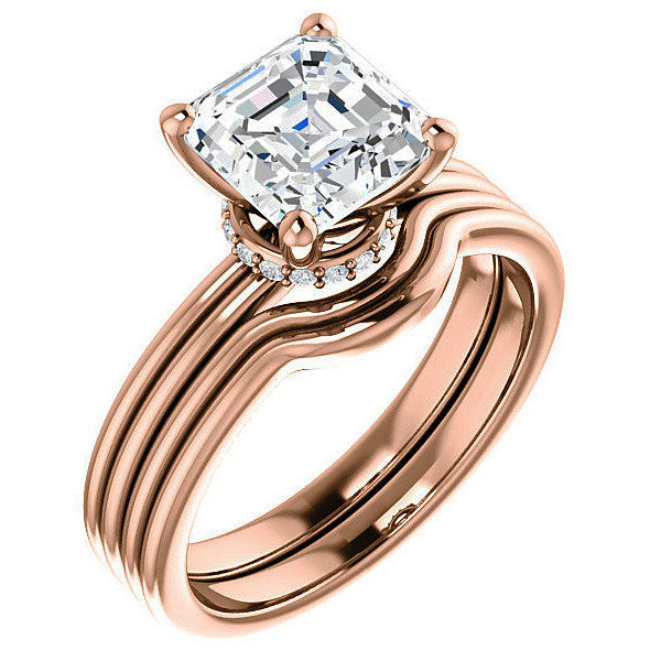 Asscher Moissanite & Diamond Encircled Solitaire Ring
