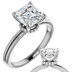 Asscher Moissanite & Diamond Encircled Solitaire Ring