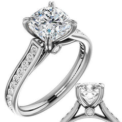 Cushion Double Prong Channel Round Brilliant Moissanite Engagement Ring