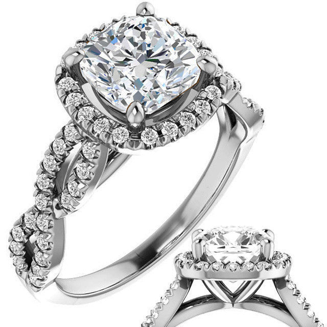 Cushion Moissanite Halo Engagement Ring with Twisted Band