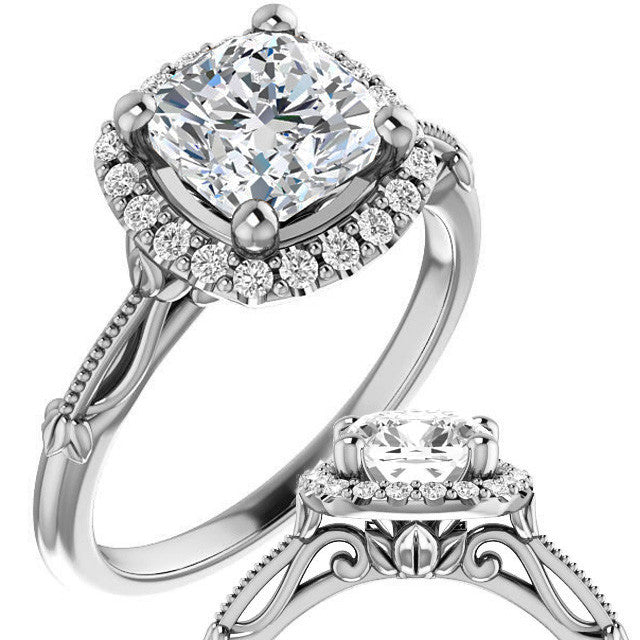 Cushion Split Shank Halo Moissanite Engagement Ring