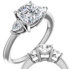 Cushion and Pear Moissanite 3-Stone Ring