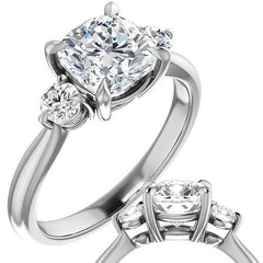 Cushion and Round Brilliant Moissanite 3-Stone Ring