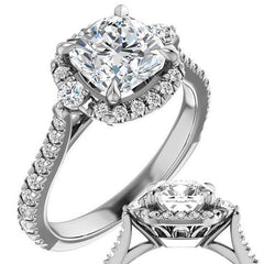Cushion Moissanite Cathedral Halo Engagement Ring with Claw Prongs