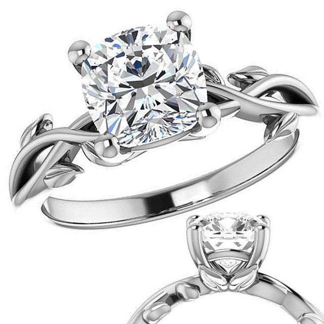 Cushion cut Solitaire with Floral Accents