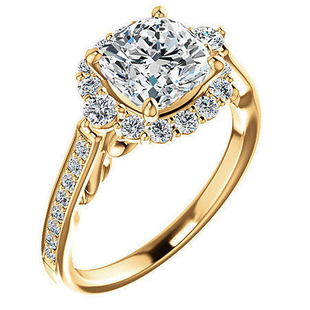Cushion Scroll Halo Engagement Ring with Surprise Diamonds