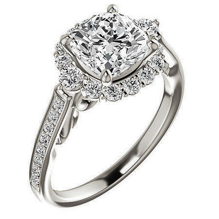 Cushion Scroll Halo Engagement Ring with Surprise Diamonds