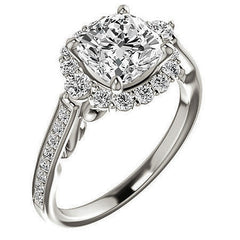 Cushion Scroll Halo Engagement Ring with Surprise Diamonds