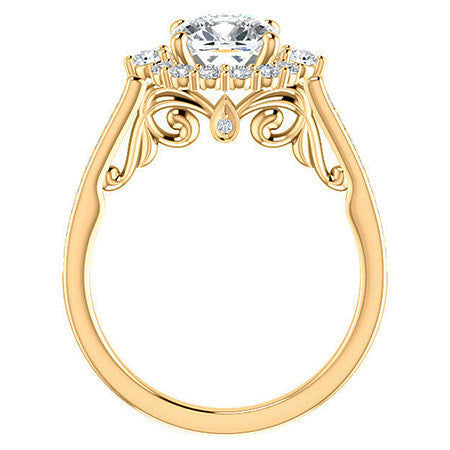 Cushion Scroll Halo Engagement Ring with Surprise Diamonds