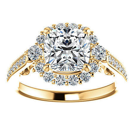 Cushion Scroll Halo Engagement Ring with Surprise Diamonds