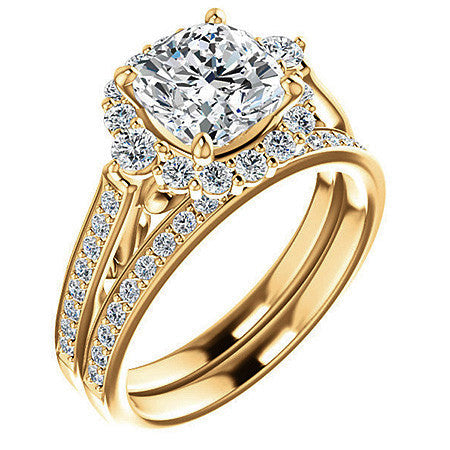 Cushion Scroll Halo Engagement Ring with Surprise Diamonds