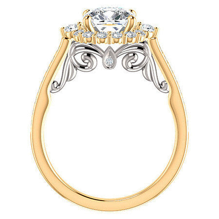 Cushion Scroll Halo Engagement Ring with Surprise Diamonds