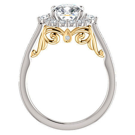 Cushion Scroll Halo Engagement Ring with Surprise Diamonds