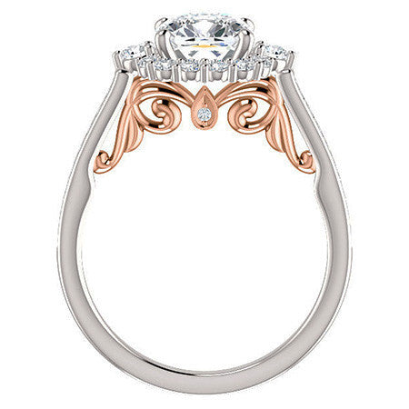 Cushion Scroll Halo Engagement Ring with Surprise Diamonds
