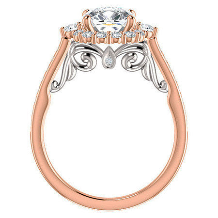Cushion Scroll Halo Engagement Ring with Surprise Diamonds