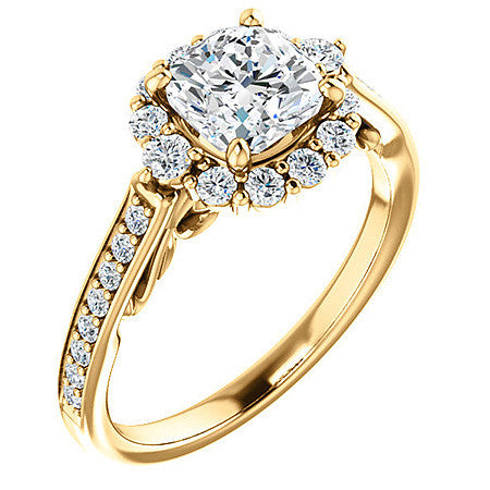 Cushion Scroll Halo Engagement Ring with Surprise Diamonds