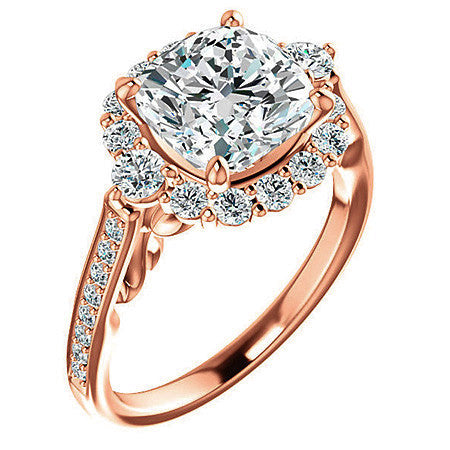 Cushion Scroll Halo Engagement Ring with Surprise Diamonds