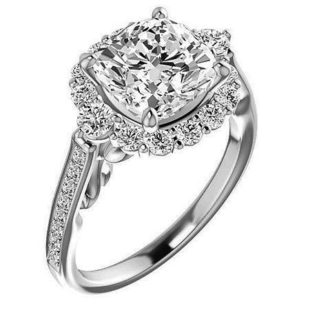 Cushion Scroll Halo Engagement Ring with Surprise Diamonds