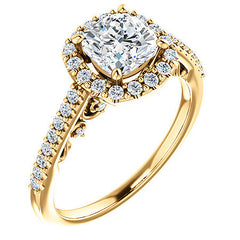 Cushion Ornate Halo Engagement Ring with Scroll Accent