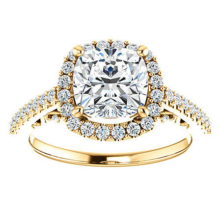 Cushion Ornate Halo Engagement Ring with Scroll Accent