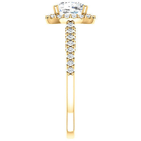 Cushion Ornate Halo Engagement Ring with Scroll Accent