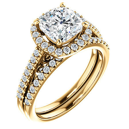 Cushion Ornate Halo Engagement Ring with Scroll Accent