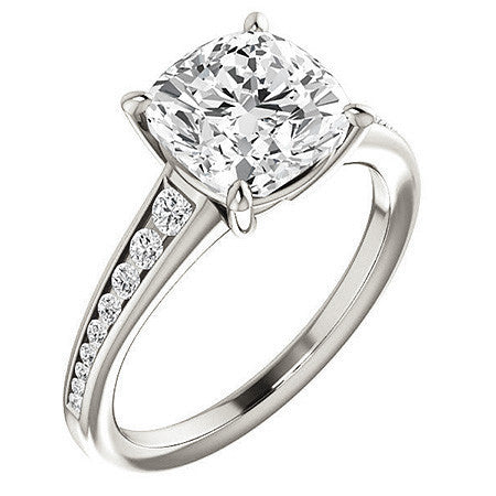 Cushion & Diamond Channel Set Engagement Ring