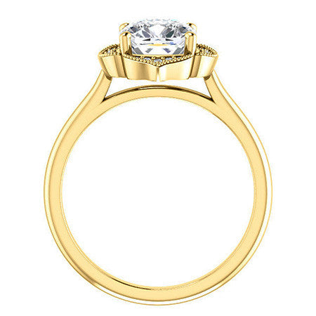 Cushion Petite Halo Floral Engagement Ring with Milgrain