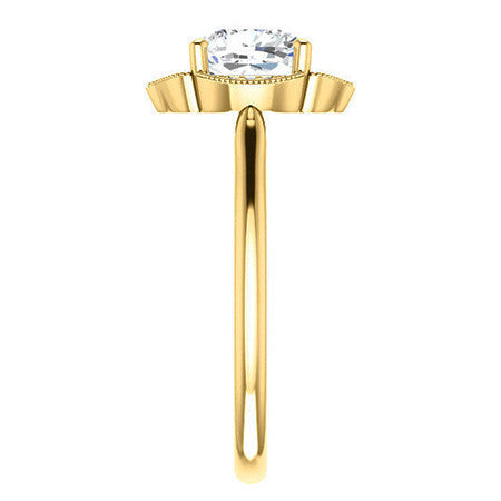 Cushion Petite Halo Floral Engagement Ring with Milgrain