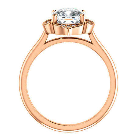 Cushion Petite Halo Floral Engagement Ring with Milgrain
