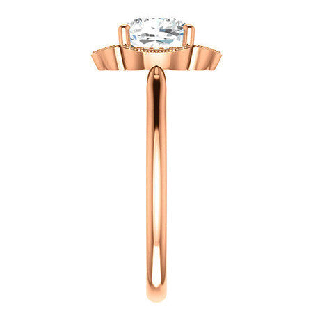 Cushion Petite Halo Floral Engagement Ring with Milgrain