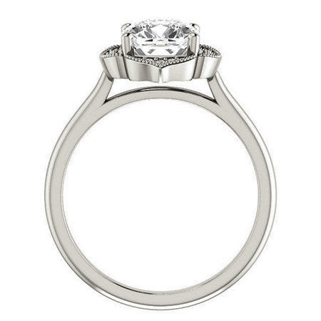 Cushion Petite Halo Floral Engagement Ring with Milgrain